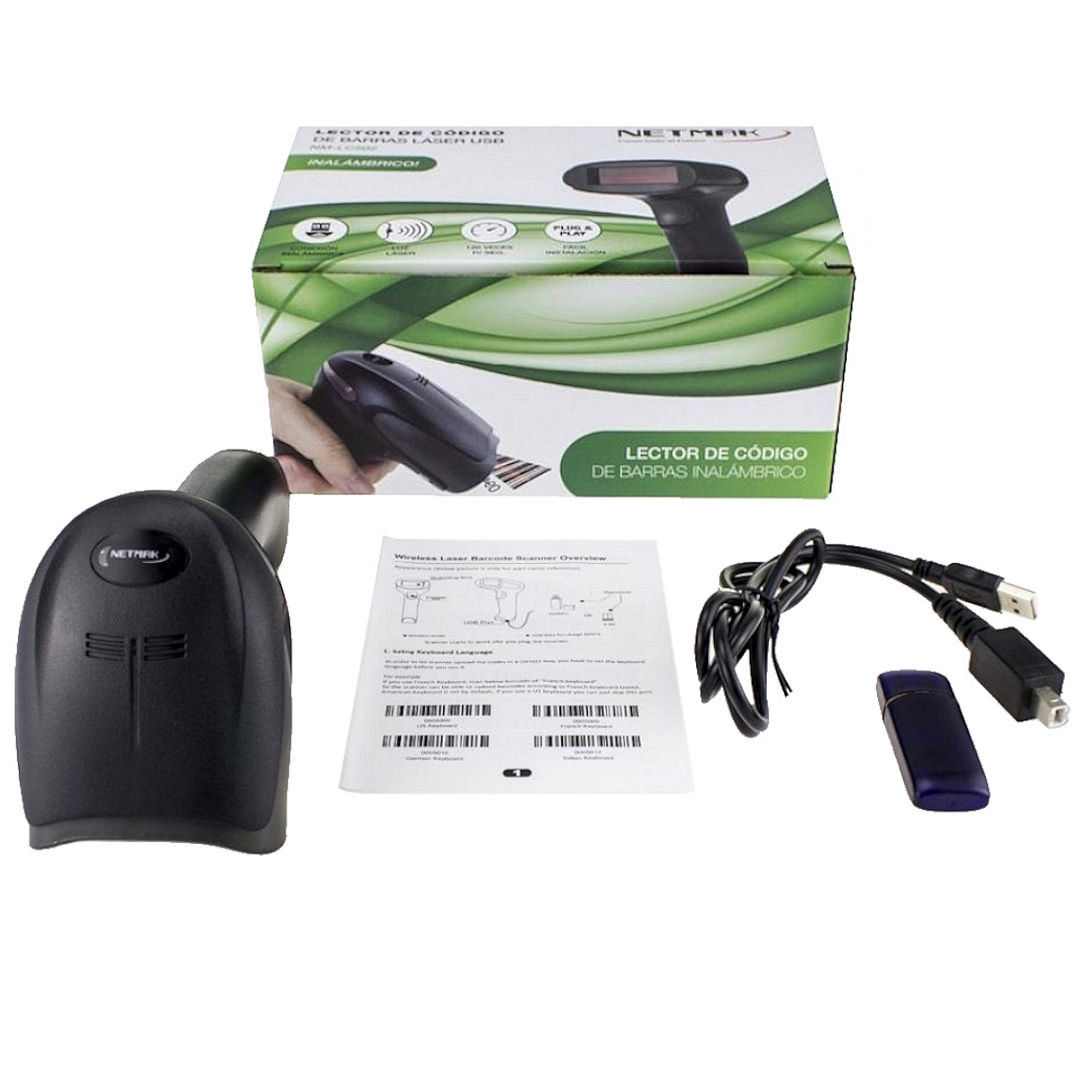 Lector Codigo Barra Laser Inalambrico NM-LC502 Netmak