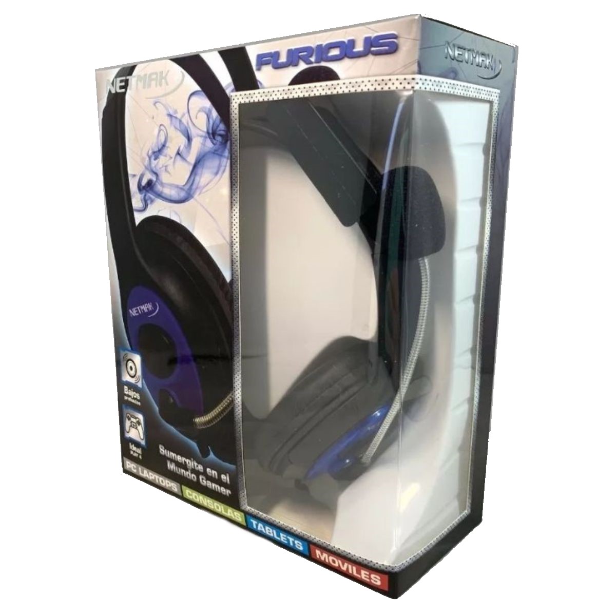 Auriculares Gamer Cable Vincha NM-FURIOUS Negro y Azul Netmak