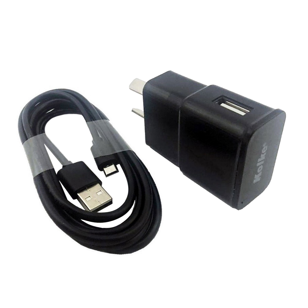 Cargador 5V Carga Rapida + Cable MicroUSB Negro Kolke