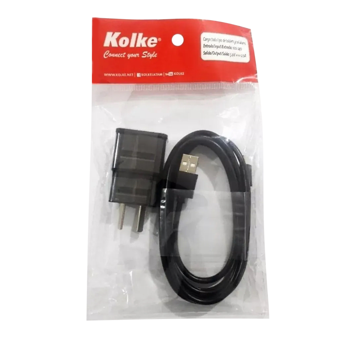Cargador 5V Carga Rapida + Cable MicroUSB Negro Kolke