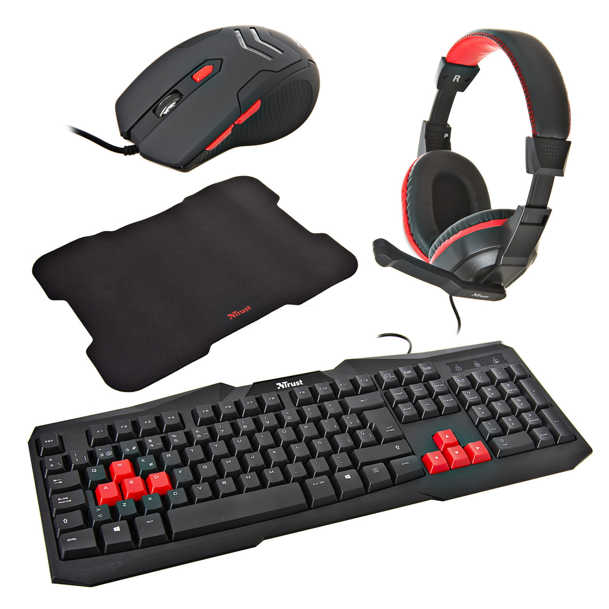 Kit Teclado Mouse MousePad Auriculares Gamer 4en1 Bundle Trust