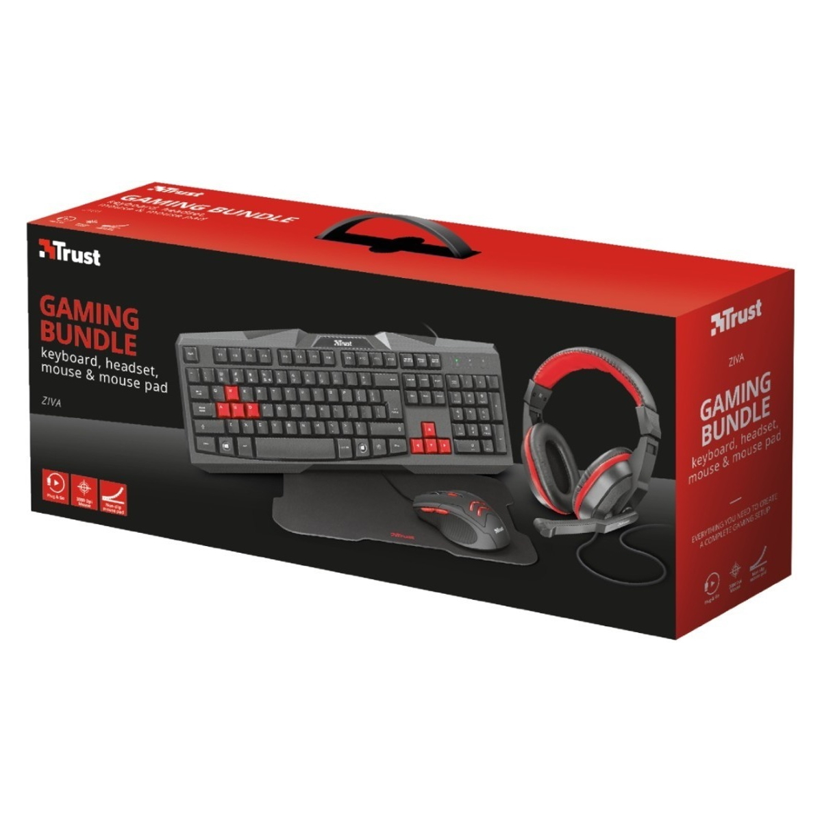 Kit Teclado Mouse MousePad Auriculares Gamer 4en1 Bundle Trust