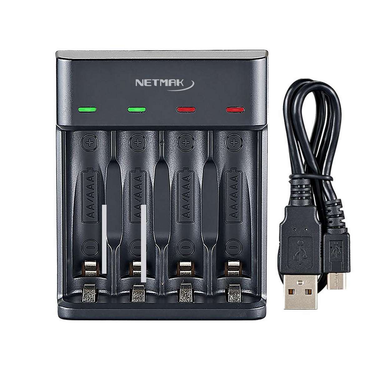 Cargador Pilas NM-CH4 AA-AAA USB Netmak