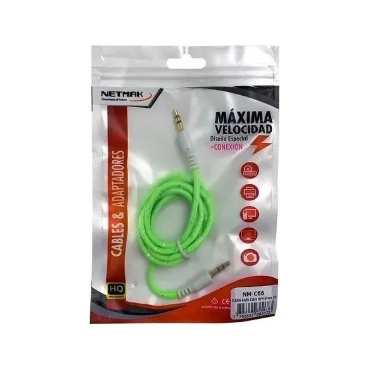 Cable Audio Auxiliar Plug 3.5mm de 1m Verde Netmak