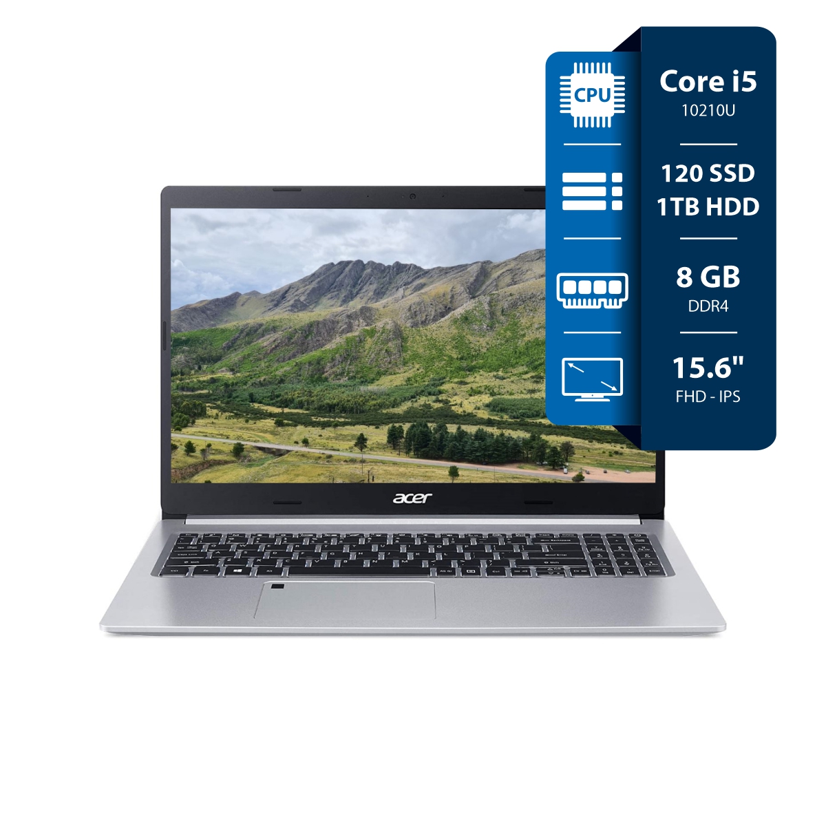 Notebook Acer Aspire 5 I5 10210U - 8GB - 120GB - 1TB - 15,6 FHD IPS + W10 Silver