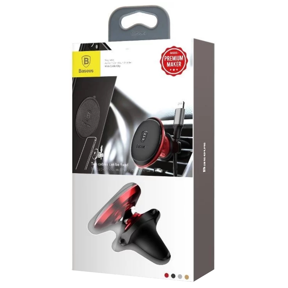 Soporte Celular Auto Magnetico Cable Clip Rojo BaseUs