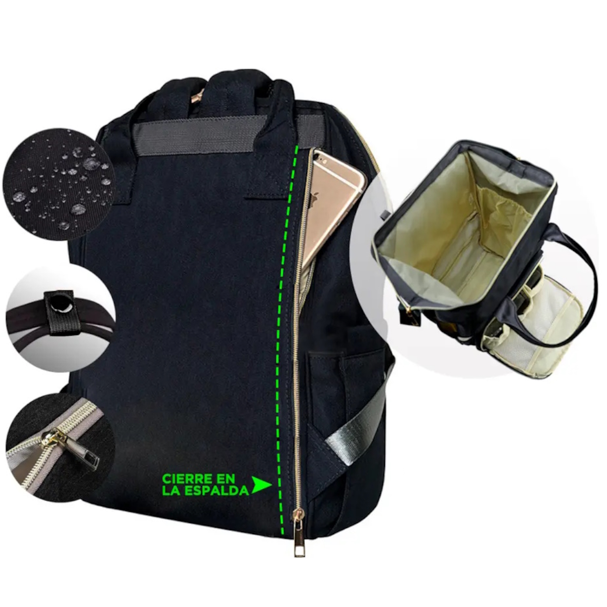 Mochila Bolso Maternal Negro Porta Mamaderas Termico South Port S46 Gadnic