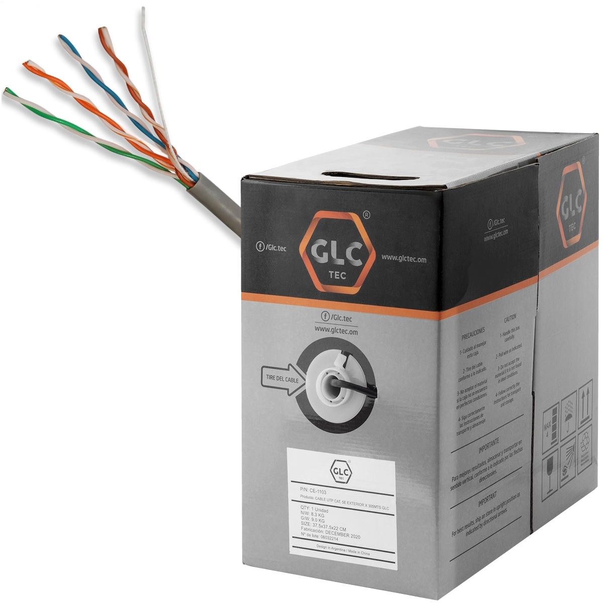 Bobina Cable UTP Cat 5e EXTERIOR 305m Doble Vaina GLC