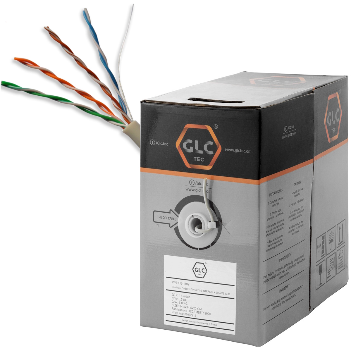 Bobina Cable UTP Cat 5e INTERIOR 305m GLC