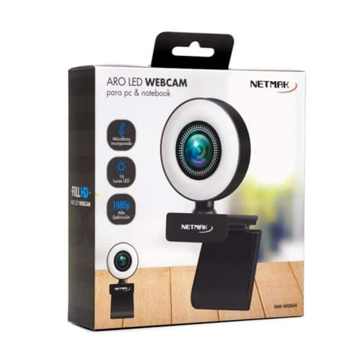 Webcam FHD Con Aro Luz Led Web04 Netmak