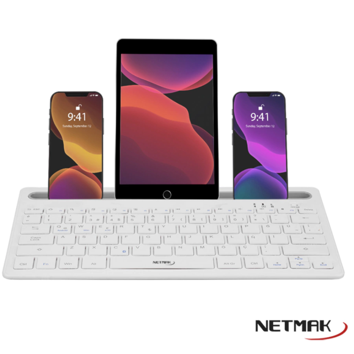 Teclado Bluetooth + Inalambrico Recargable Blanco KB650-W Netmak