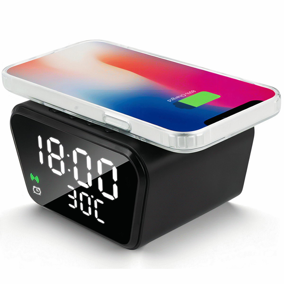 Reloj Despertador C/Cargador Inalambrico Negro AY-21 Seisa