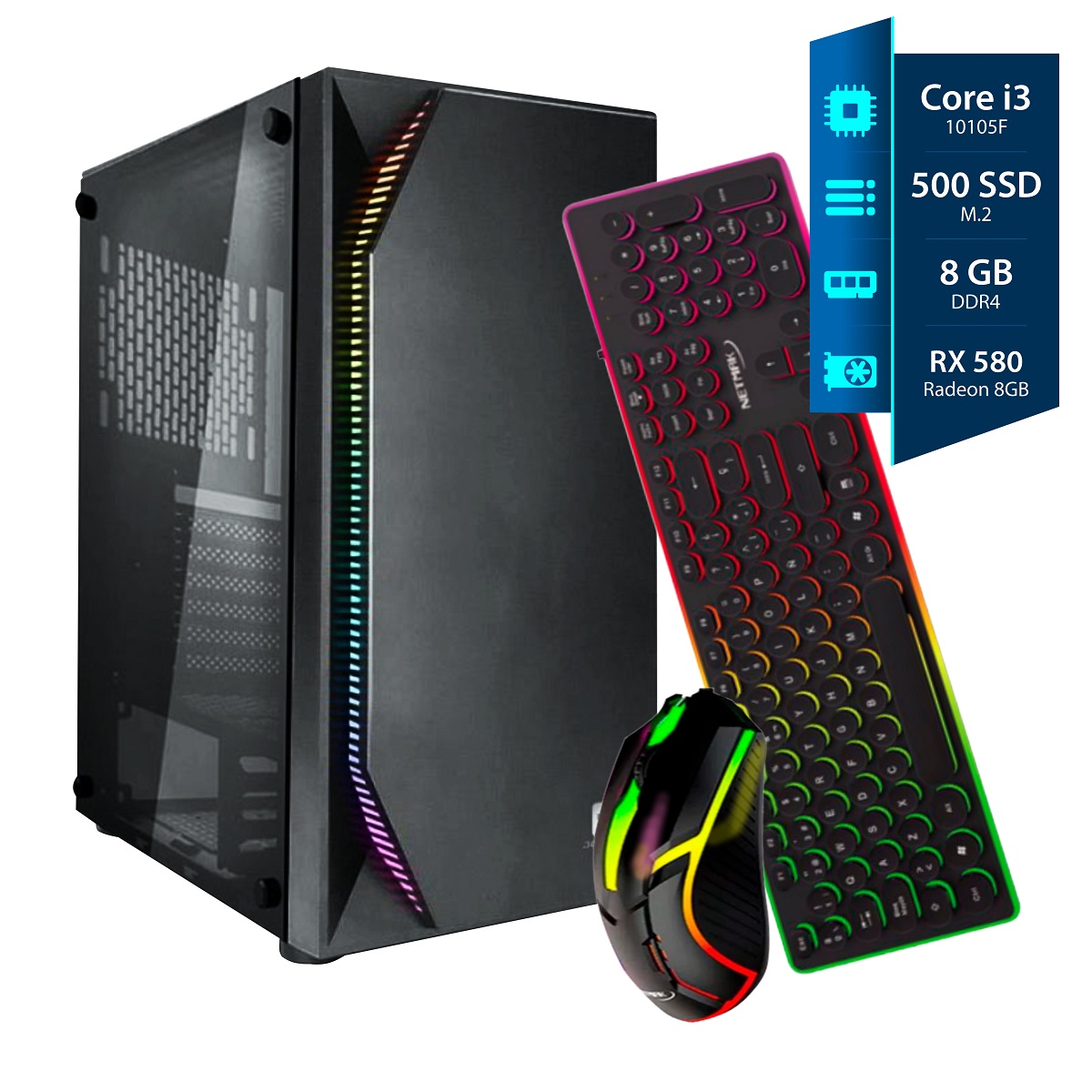 Pc Gamer Armada I3F - 16GB - SSD 500GB - Rx 580 8GB - 500W 80 Plus - Gab LX78 Rgb