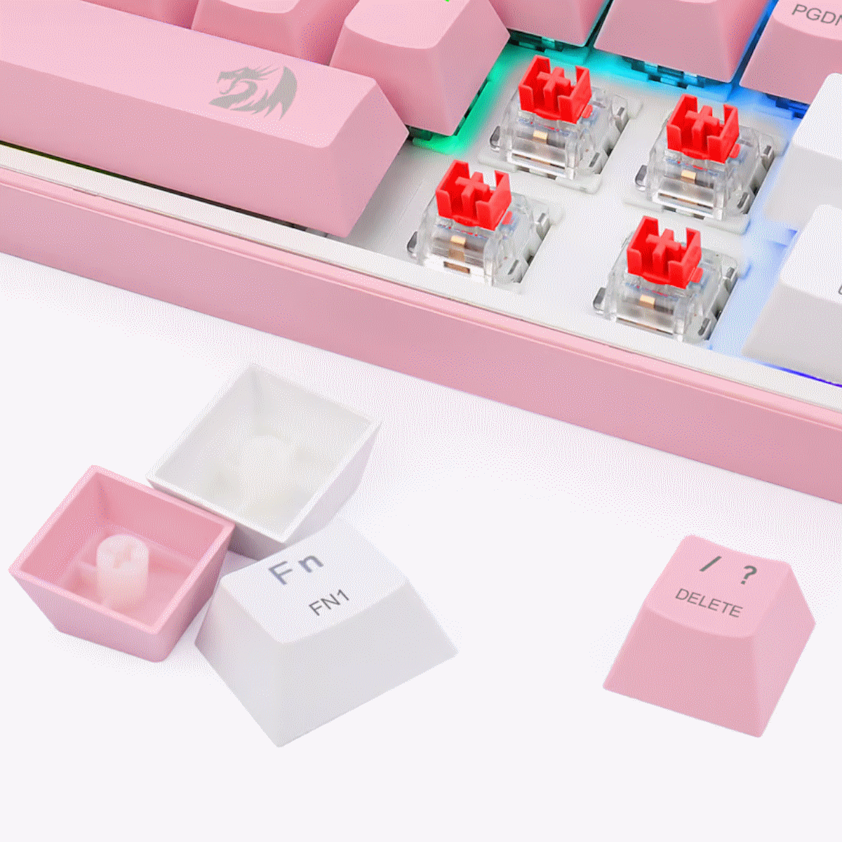 Teclado Mecanico Gamer RGB Fizz Pro Rosa/Blanco Switch Rojo Español Redragon