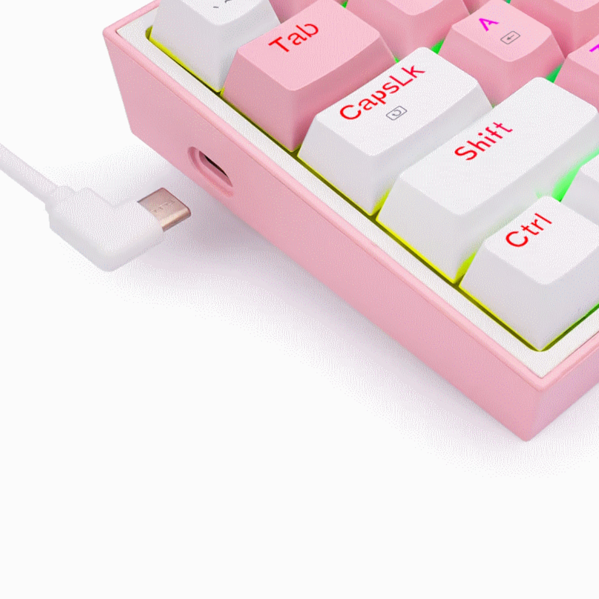 Teclado Mecanico Gamer RGB Fizz Pro Rosa/Blanco Switch Rojo Español Redragon