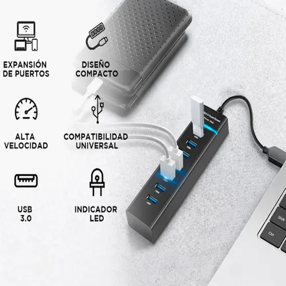Hub USB 3.0 7 Puertos USB 3.0 Luz Led Gadnic