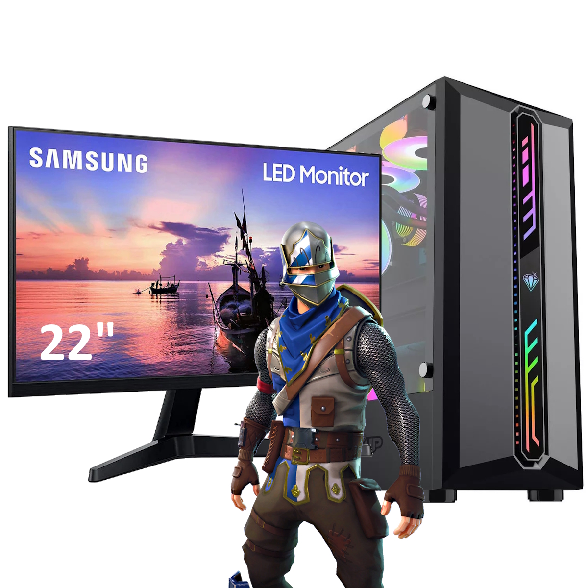 Computadora Gamer Ryzen 5 - 8Gb - Ssd 240Gb - Gab. Cassiopeia - Monitor 22