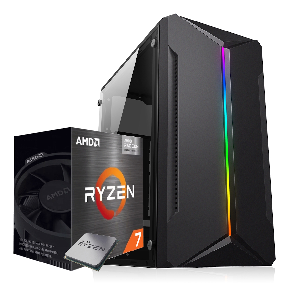 Pc Armada Ryzen 7 - 16GB - SSD 512GB - Gabinete Kit Gamer RGB