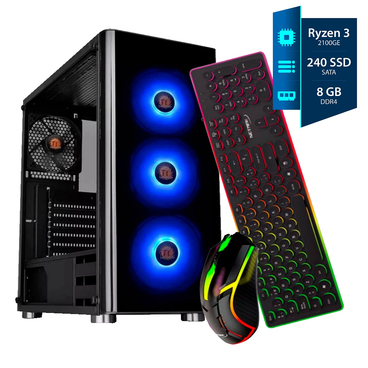 Pc Gamer Armada Ryzen 3 - 8GB RGB - SSD 240GB - Gab. V200 + Kit Vortex