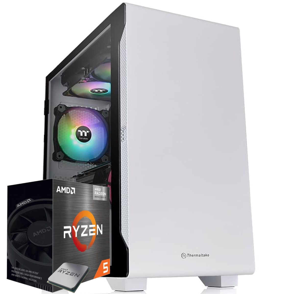 Pc Armada Ryzen 5 - 8GB - SSD 240GB - Gabinete Blanco S100TG Thermaltake+Kit Vortex