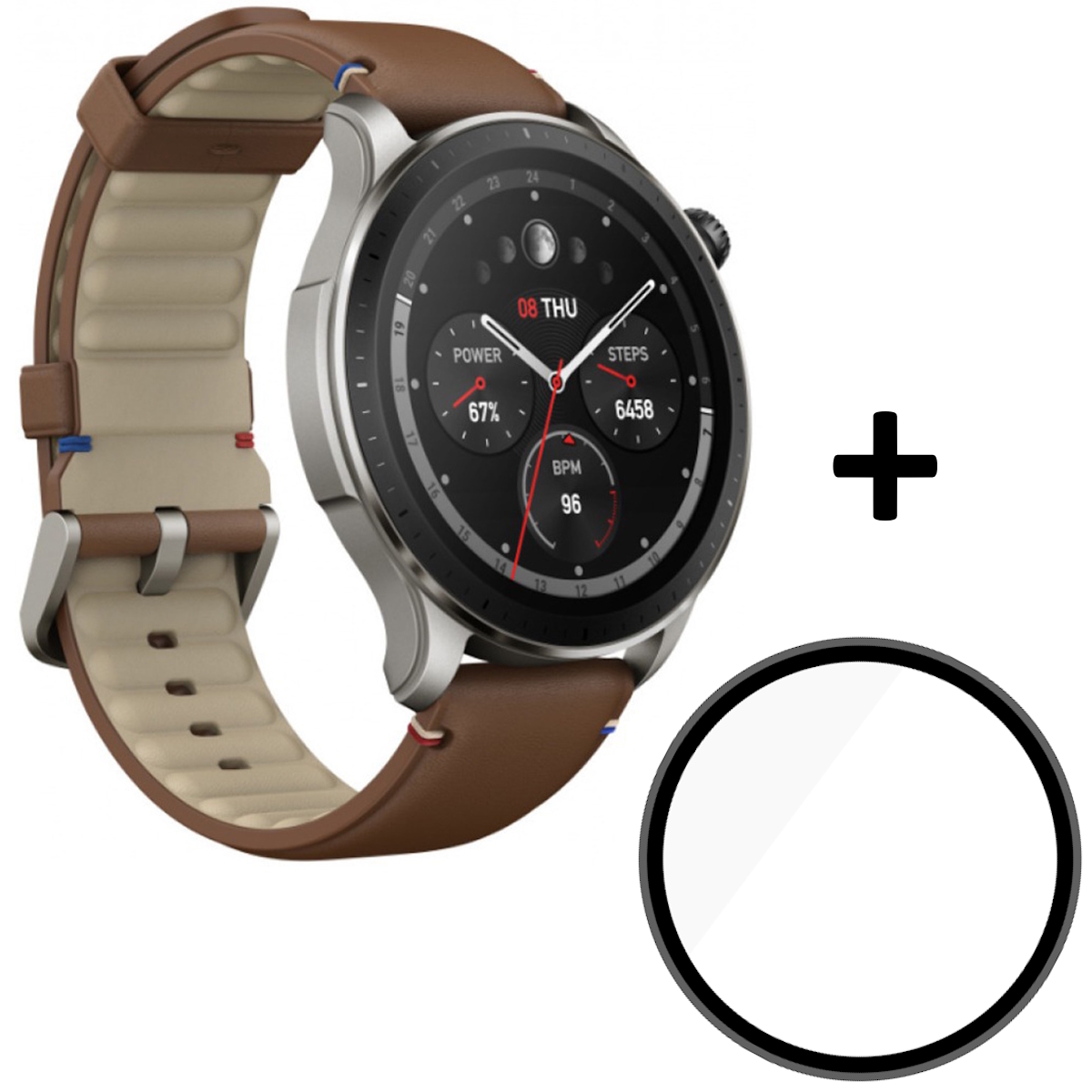 SmartWatch GTR 4 Vintage Brown + Vidrio Templado Borde Negro