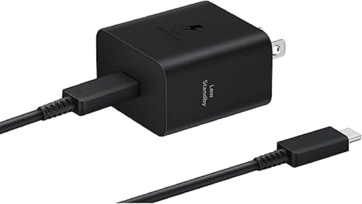 Cargador USB C 45W Carga Rapida Patas Planas + Cable USB C Negro 1.8m Samsung