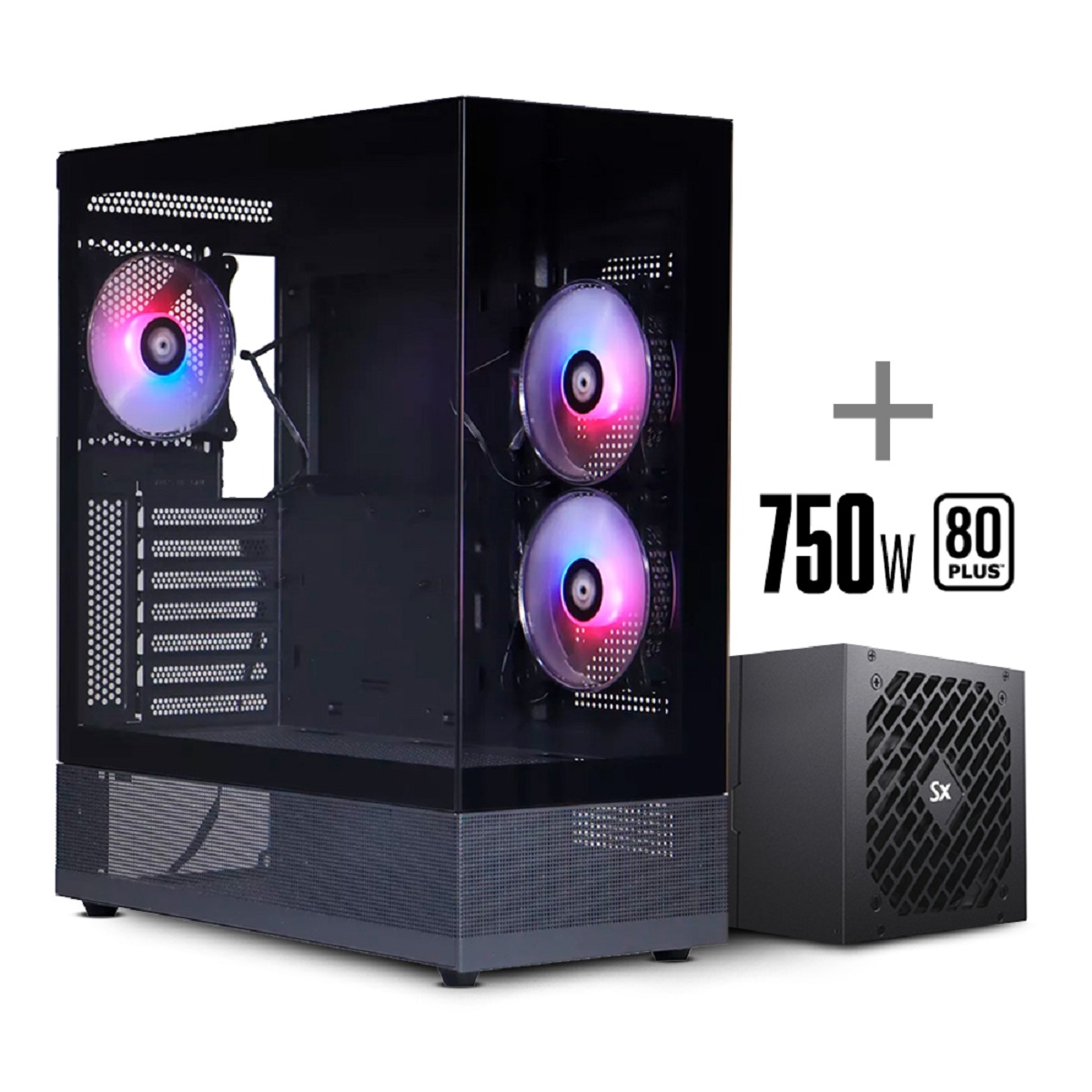 Gabinete Gamer Full Tower 930B ARGB Negro + Fuente 750W 80 Plus Bronze Solarmax