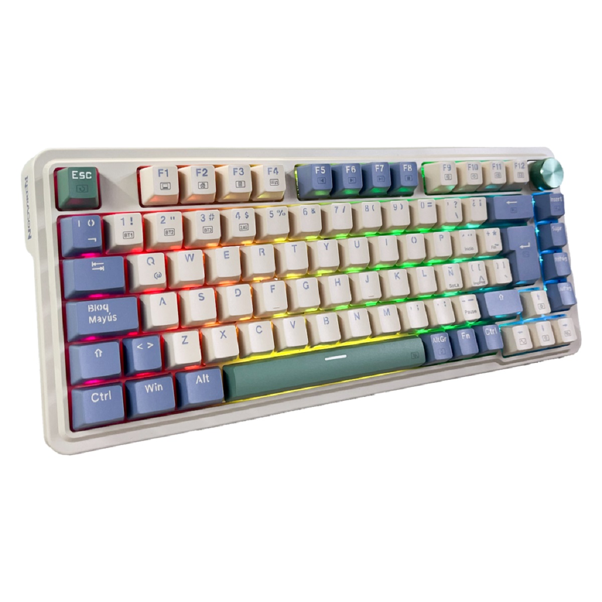 Teclado Mecanico Gamer Cable/Inalambrico RGB Ucal Pro Purpura/Verde Switch Rojo Español Redragon
