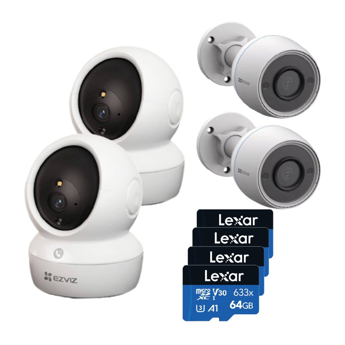 Combo Camara H6c Pro 1080P Day/Night SD Wifi Domo Interior Ezviz X2 + Camara H3c 1080P Day/Night SD Wifi Exterior Ezviz X2 + Mic