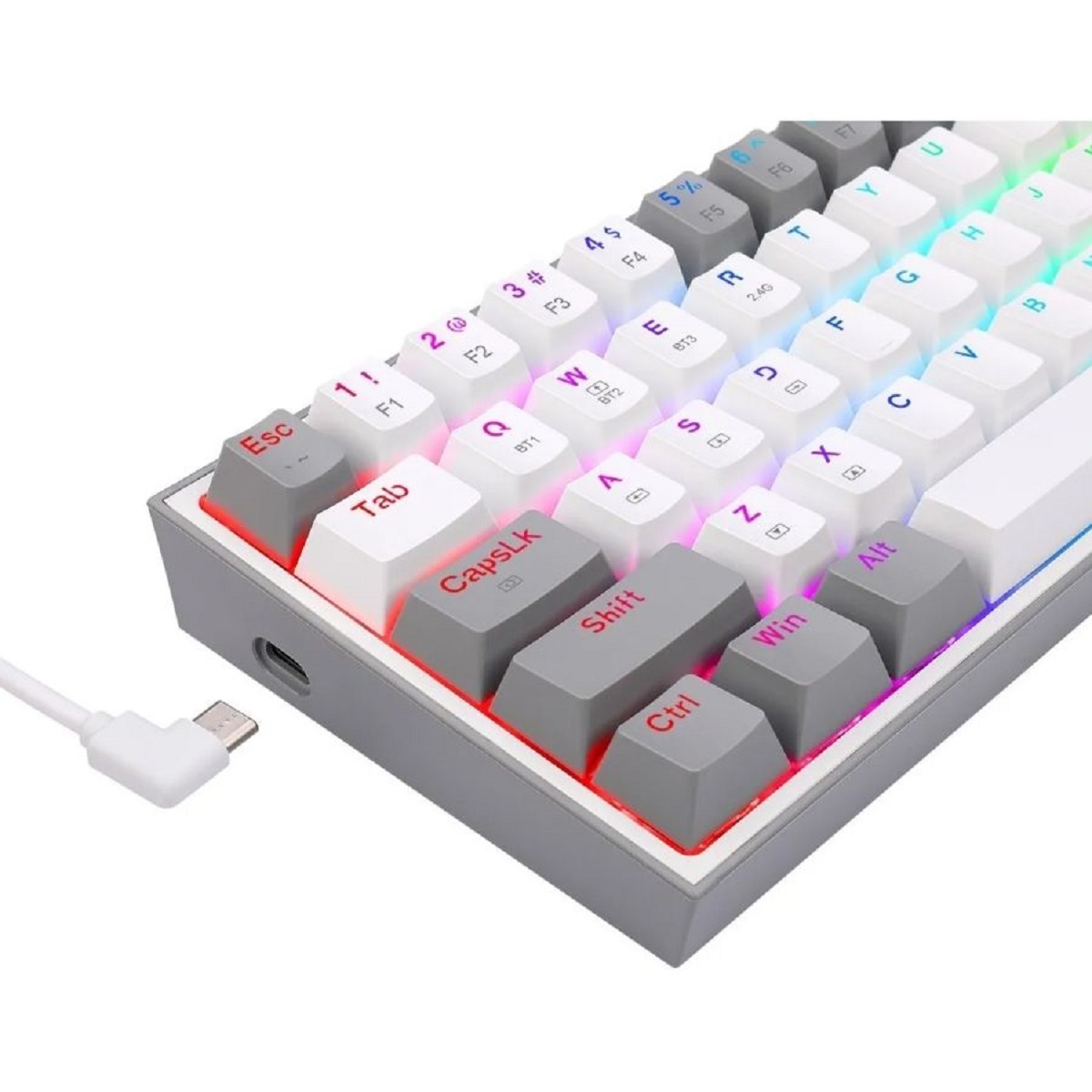 Teclado Mecanico Gamer Cable/Inalambrico RGB Fizz Pro Blanco/Gris Switch Rojo Redragon