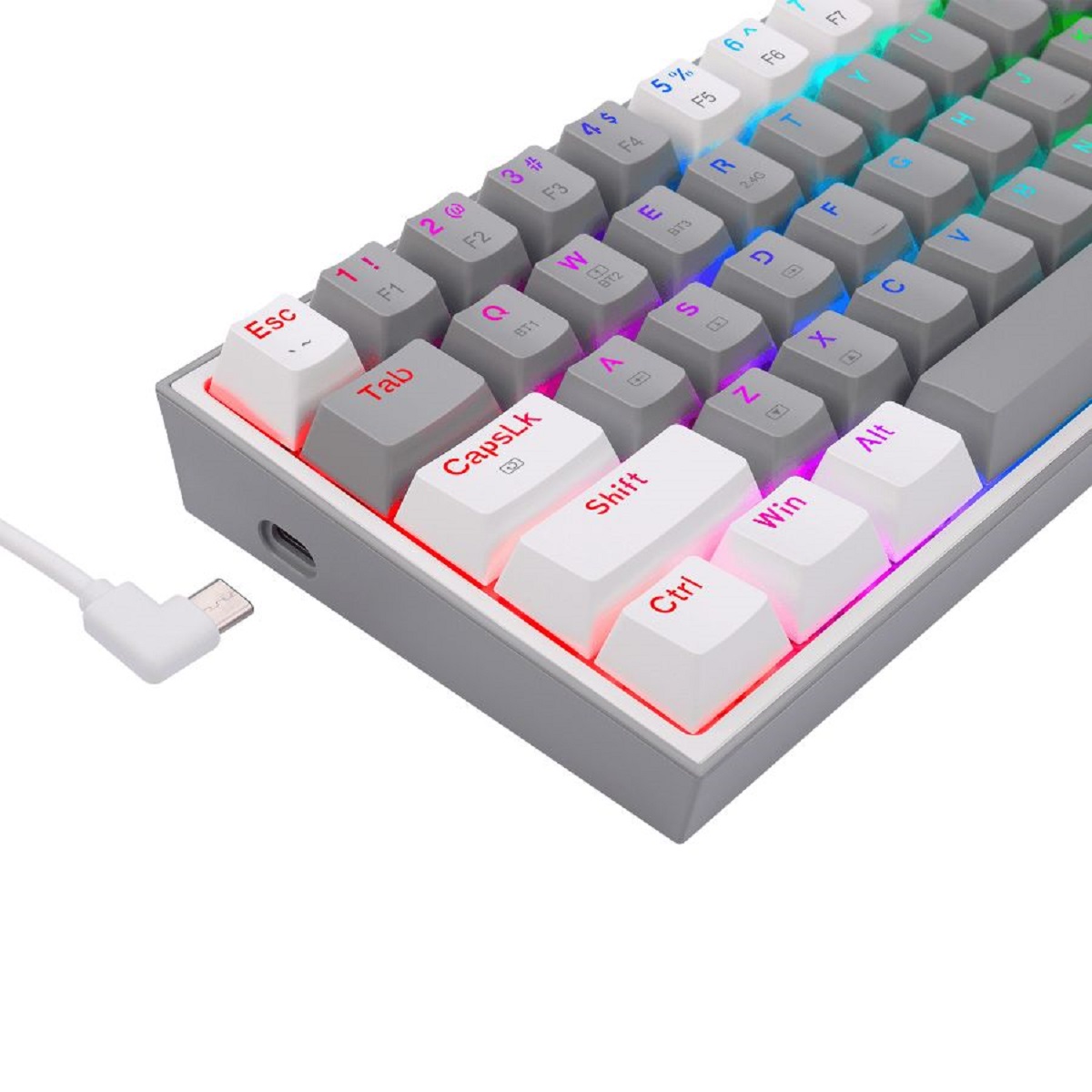 Teclado Mecanico Gamer Cable/Inalambrico RGB Fizz Pro Gris/Blanco Switch Rojo Redragon