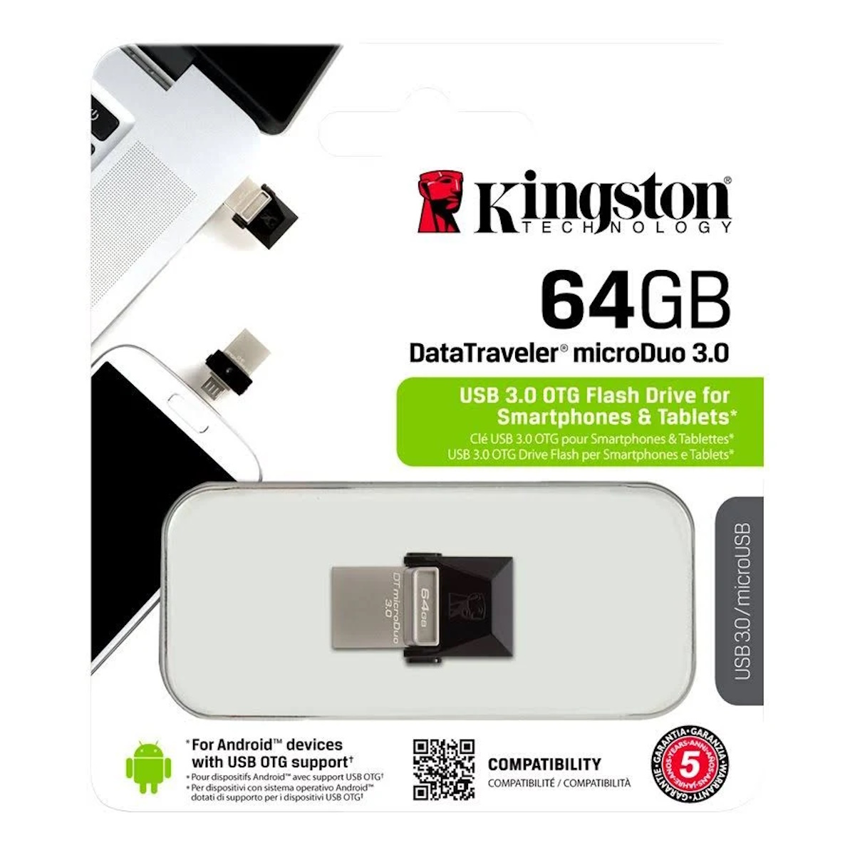Pendrive 64gb Dual Usb - Microusb 3.2 Kingston