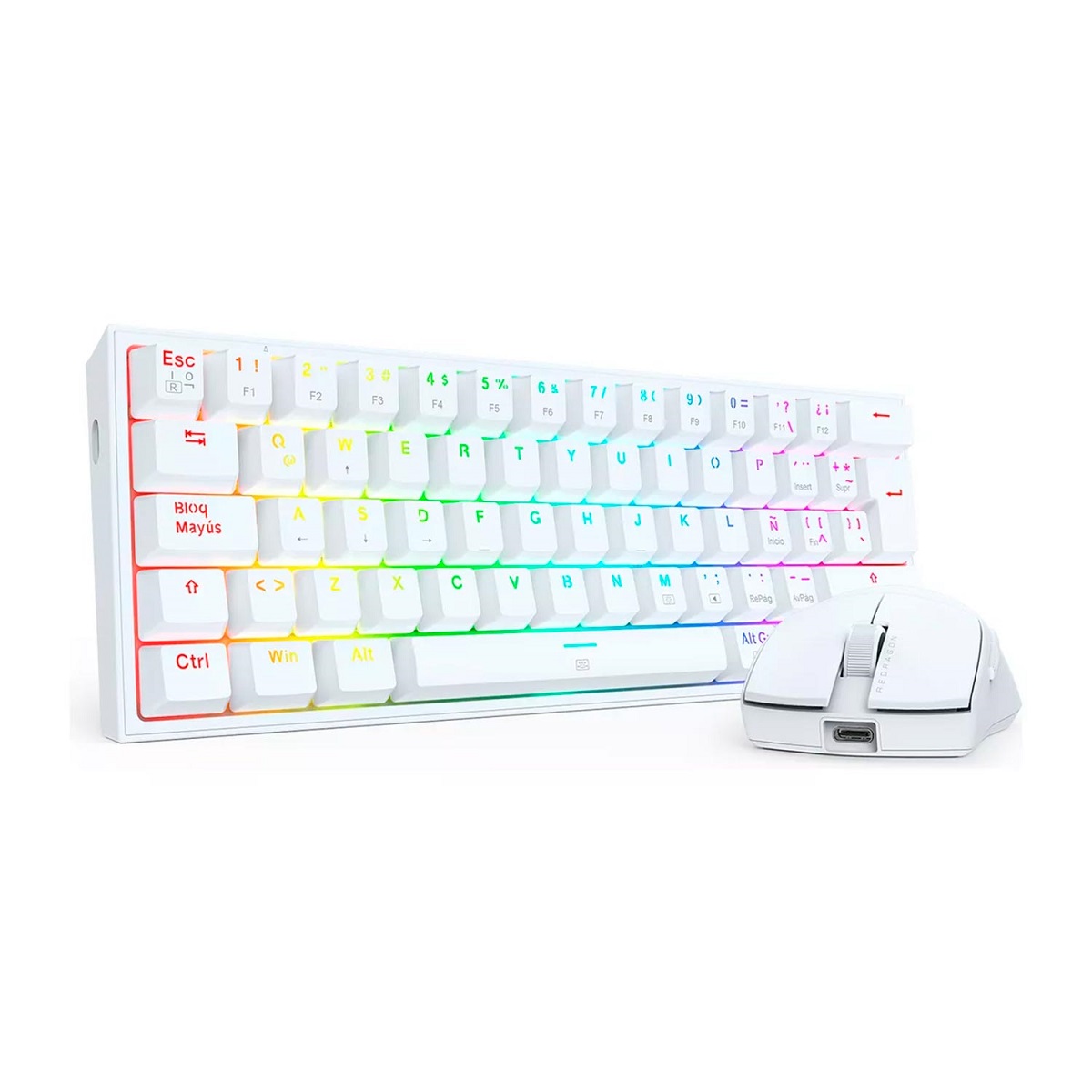 Kit Teclado Mecanico RGB Switch Rojo + Mouse Gamer S143W Blanco Redragon