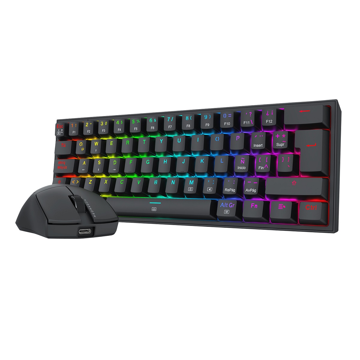 Kit Teclado Mecanico RGB Switch Rojo + Mouse Gamer S143 Negro Redragon