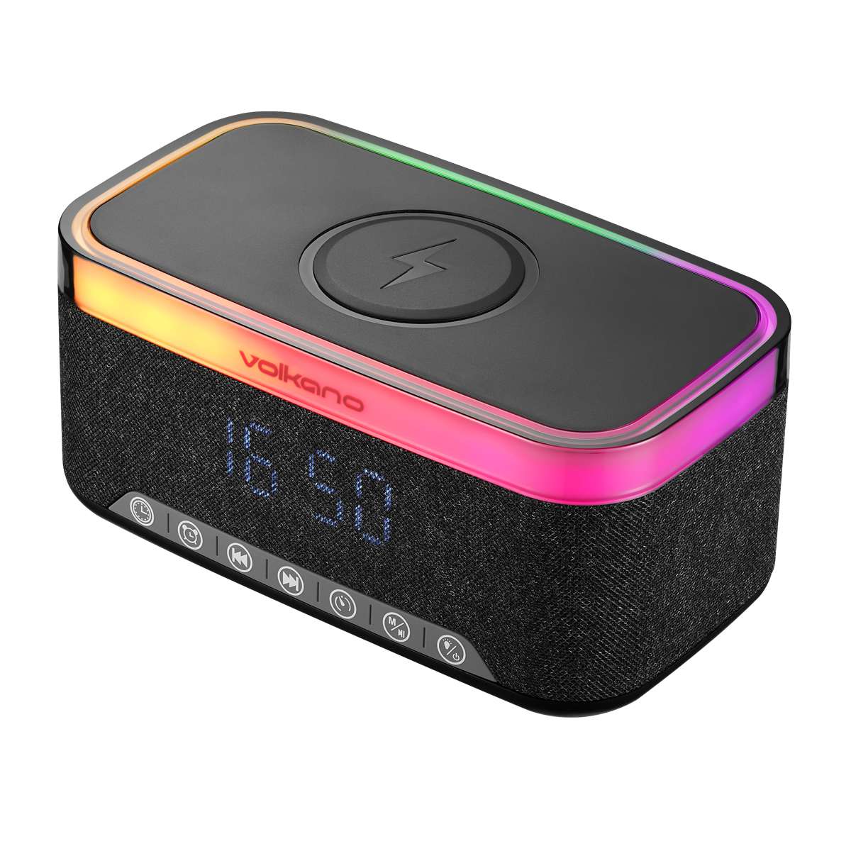 Parlante Bluetooth Reloj Despertador C/Cargador Inalambrico Radiant Series Volkano