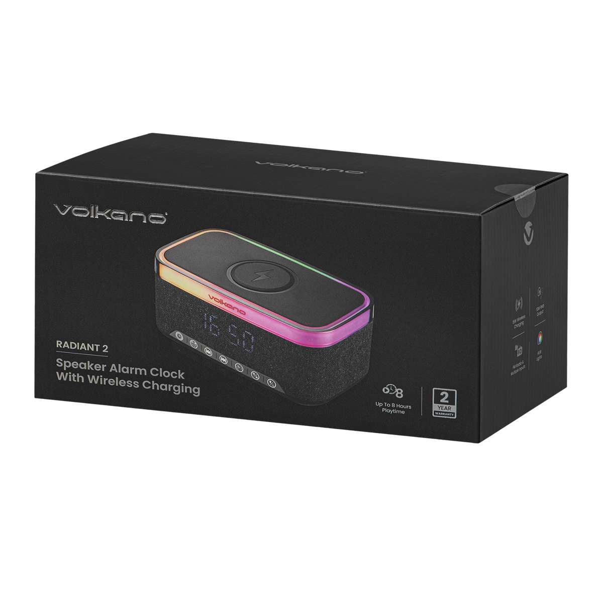 Parlante Bluetooth Reloj Despertador C/Cargador Inalambrico Radiant Series Volkano