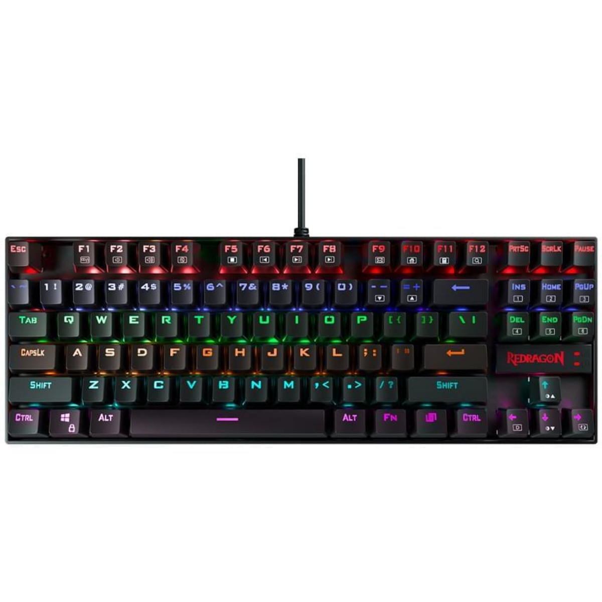 Teclado Mecanico Gamer Rainbow Kumara Negro Switch Rojo Redragon